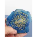 Décoration bouddhiste Mandala sur Agate naturelle bleue - Décoration tibétaine