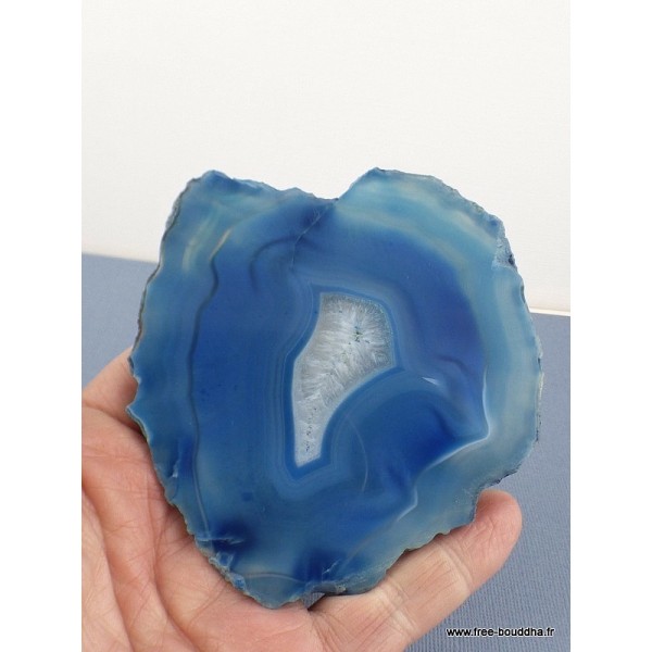 Décoration bouddhiste Mandala sur Agate naturelle bleue Décoration tibétaine MAND3
