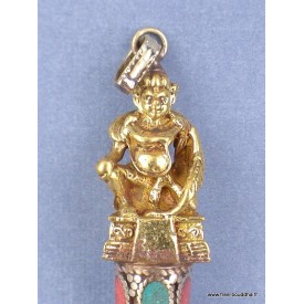 Pendentif tibétain divinité & perle de Dzi en laiton du Népal