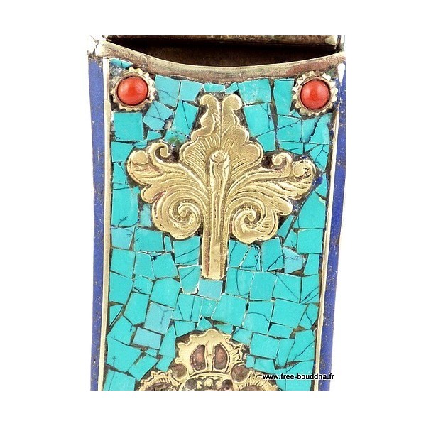 Porte-stylos tibétain métal et pierres Décoration tibétaine PST1