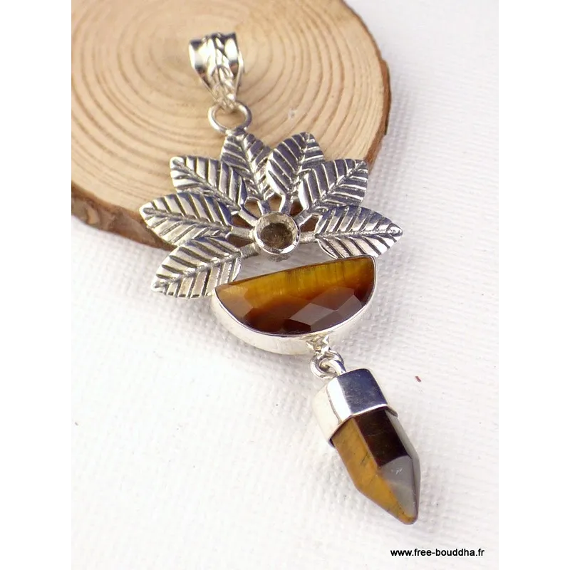 Pendentif fleur en Oeil de tigre - Pendentifs pierres naturelles
