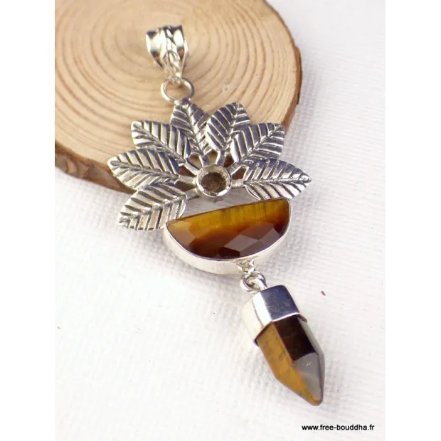 Pendentif fleur en Oeil de tigre - Pendentifs pierres naturelles
