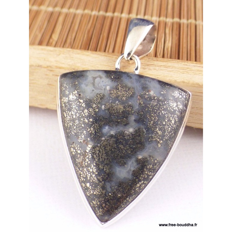 Pendentif Pyrite sur Agate triangulaire Pendentifs pierres naturelles PAC2.1