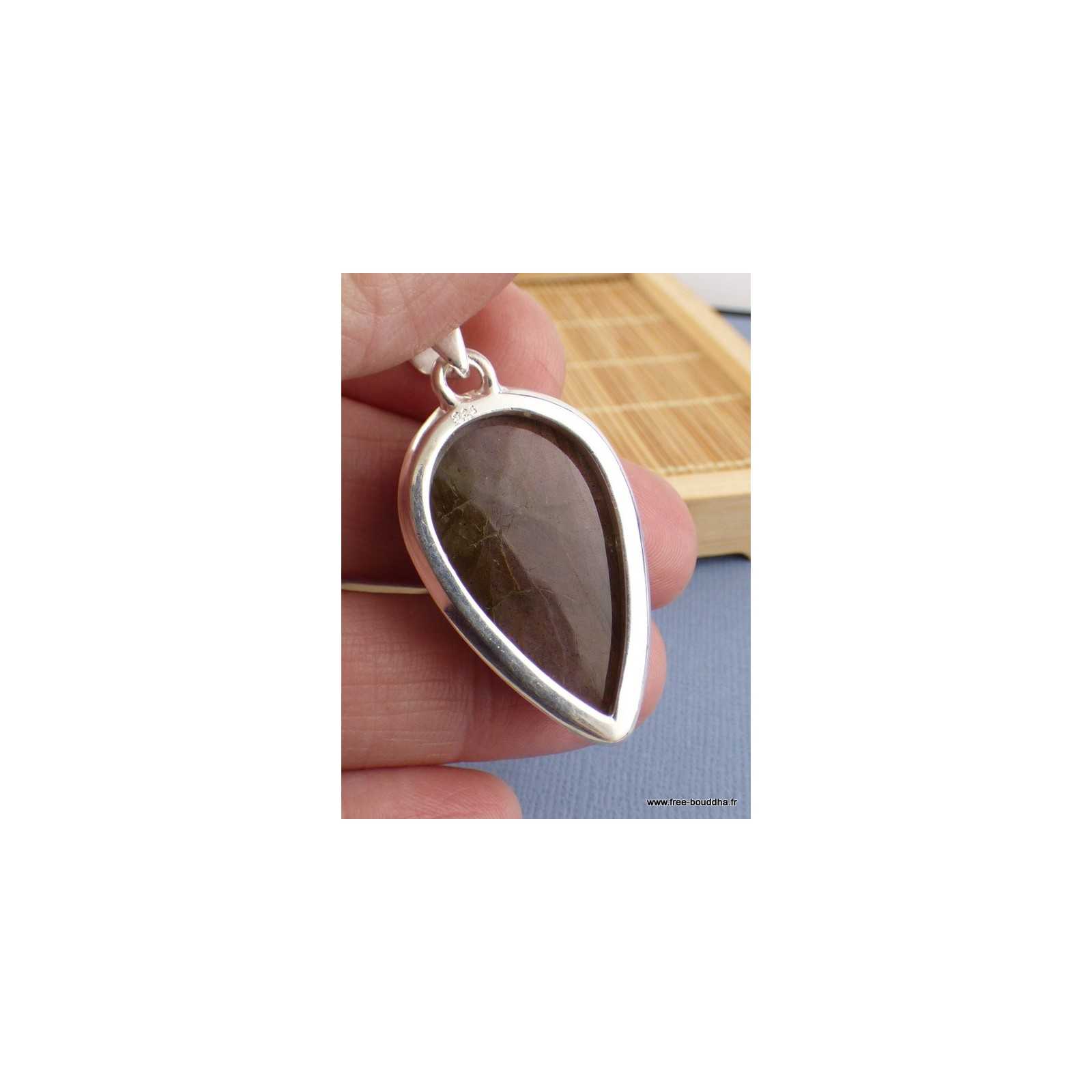 Pendentif Vintage Argenté Avec Pierre Violette En Forme De Goutte – Bijou Ancien Et élégant