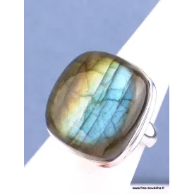 Bague Labradorite multi-feux carrée T 55 - Bijoux en Labradorite