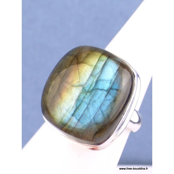 Bague Labradorite multi-feux carrée T 55 Bijoux en Labradorite PAC22.2