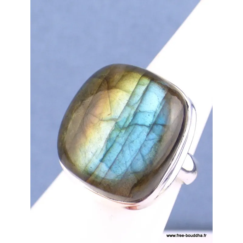 Bague Labradorite multi-feux carrée T 55 - Bijoux en Labradorite