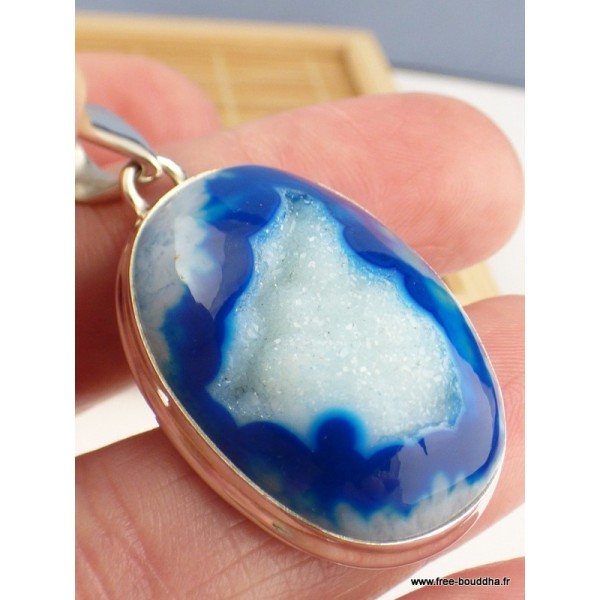 Pendentif druze d'Agate bleue Pendentifs pierres naturelles PAC40