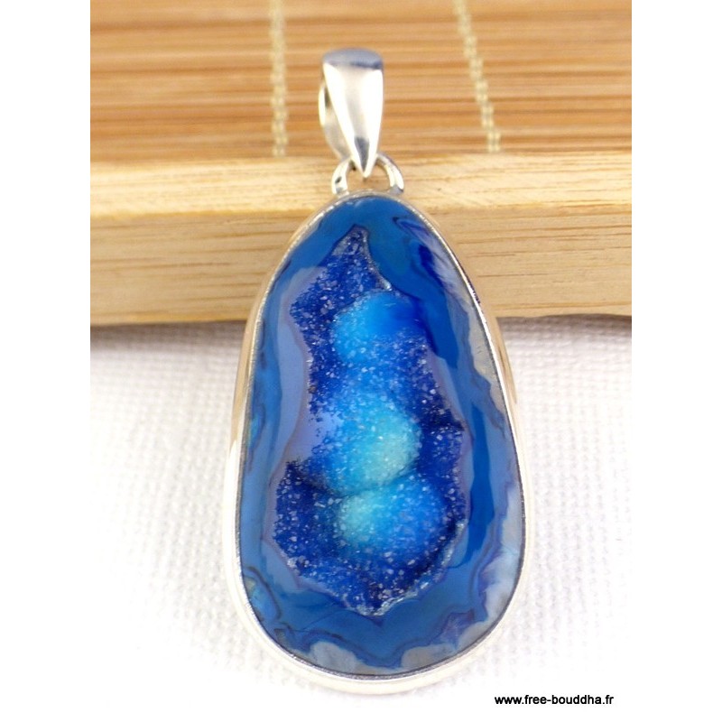 Pendentif druze d'Agate bleu foncé Pendentifs pierres naturelles PAC40.1