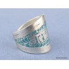 Bague tibétaine Mantra sur fond turquoise Bagues tibétaines bouddhistes REF210