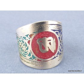 Bague tibétaine Om sur fond rouge Bagues tibétaines bouddhistes REF210.2