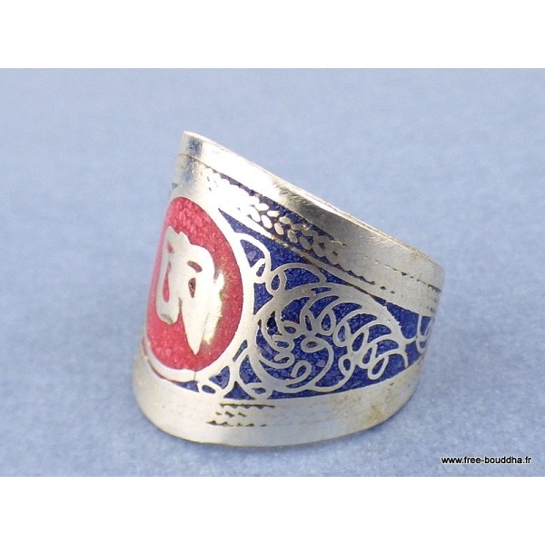 Bague tibétaine Om sur fond rouge Bagues tibétaines bouddhistes REF210.2