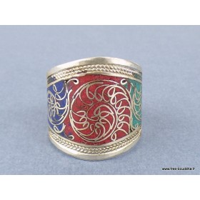 Bague tibétaine filigrane rouge bleu Bagues tibétaines bouddhistes REF210.3
