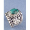 Bague tibétaine Dorjé métal blanc et Turquoise Bagues tibétaines bouddhistes 4666.15