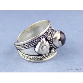 Bague tibétaine Dorjé métal blanc et Oeil de Tigre - Bagues tibétaines bouddhistes