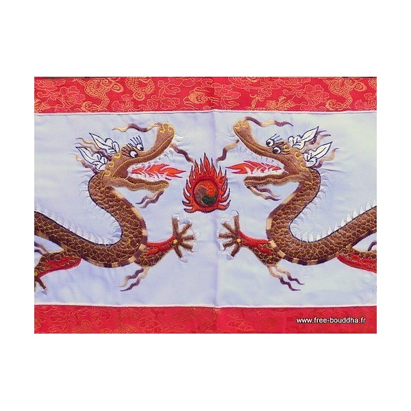 Tenture tibétaine Dragons blanche Tentures tibétaines Bouddha DRAG4