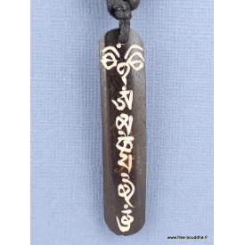 Collier tibétain Mantra vertical gravé sur os noir - Colliers tibétains et népalais