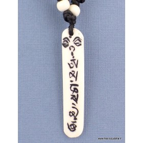 Collier tibétain Mantra vertical gravé sur os blanc Bijoux tibetains bouddhistes WN3