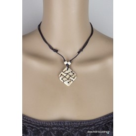 Collier tibétain Noeud infini os de yak Bijoux tibetains bouddhistes WN24.1