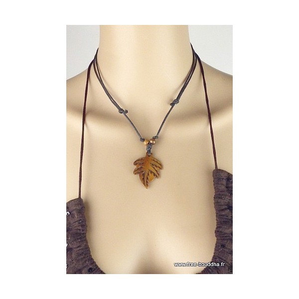Collier tibétain feuille de Chanvre Bijoux tibetains bouddhistes AAP36