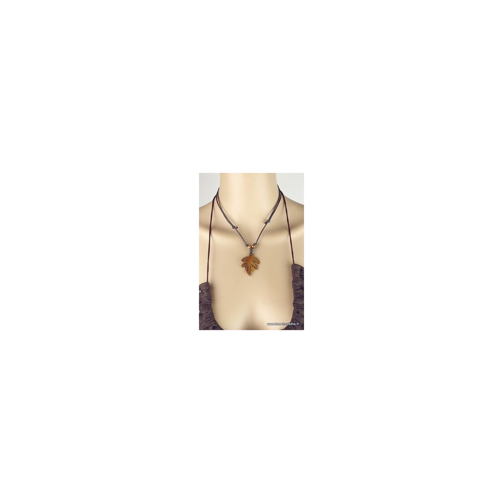 Collier Style Tibétain Feuille En Verre Coloré - Alliage Jaune, Mi-long, Neuf Sans Emballage Pour Femme