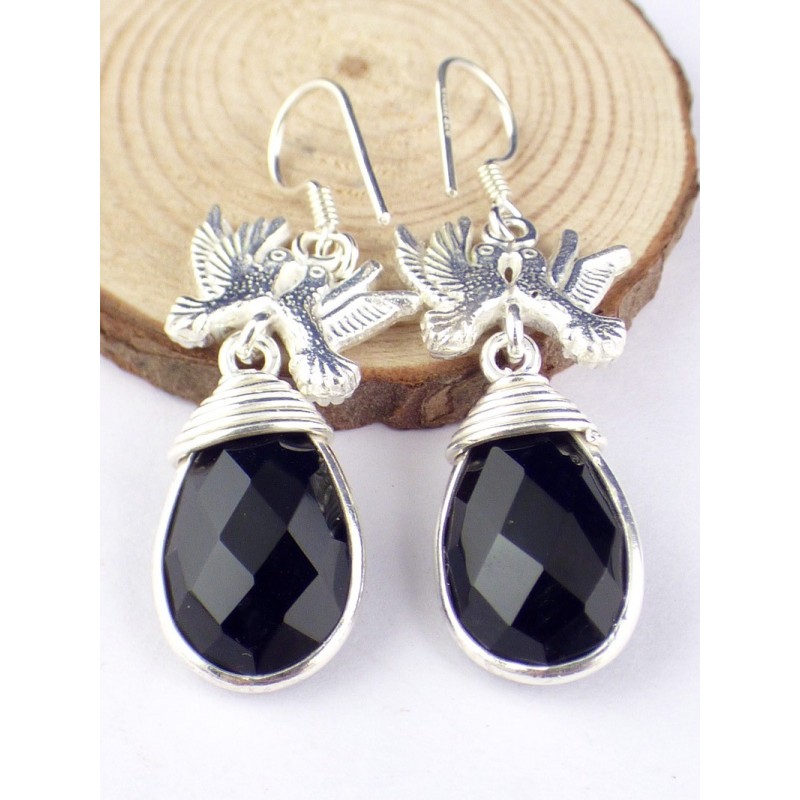 Boucles d'oreilles Colombes en onyx noir facetté Boucles d'oreilles en pierres PAC60.1