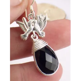 Boucles d'oreilles Colombes en onyx noir facetté - Boucles d'oreilles en pierres naturelles