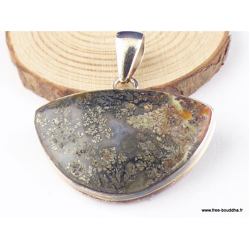 Pendentif Pyrite sur Agate demi-lune Pendentifs pierres naturelles PAC61.1