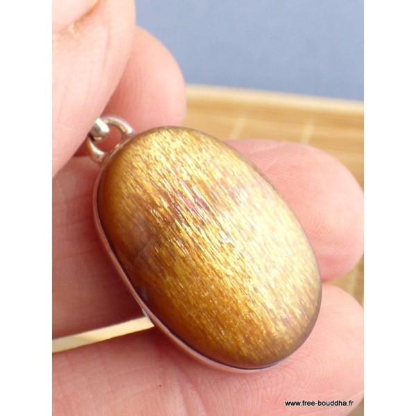 Pendentif véritable Pierre du Soleil dorée forme ovale Pendentifs pierres naturelles PAC71