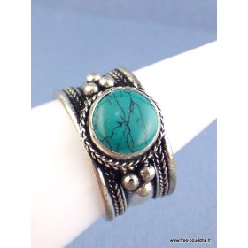 Bague traditionnelle tibétaine Turquoise Bagues tibétaines bouddhistes ref 4700.3
