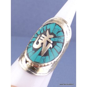 Bague tibétaine Symbole Om en turquoise Bagues tibétaines bouddhistes REF 4181