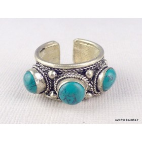 Bague tibétaine trois Turquoise Bagues tibétaines bouddhistes ref 32