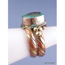 Bague tibétaine bouddhiste tresse cuivre et laiton T 58 - Bijoux en Cuivre