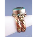 Bague tibétaine bouddhiste tresse cuivre et laiton T 58 - Bijoux en Cuivre