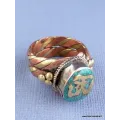 Bague tibétaine bouddhiste tresse cuivre et laiton T 58 - Bijoux en Cuivre