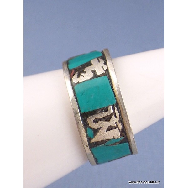 Bague turquoise Mantra de Chenrezi Bagues tibétaines bouddhistes BT22