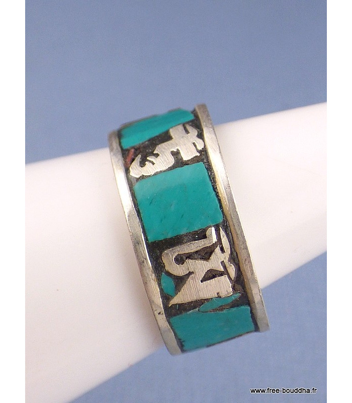 Bague turquoise Mantra de Chenrezi Bagues tibétaines bouddhistes BT22