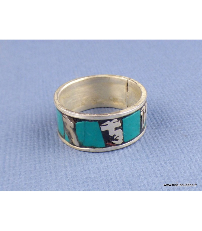 Bague turquoise Mantra de Chenrezi Bagues tibétaines bouddhistes BT22