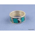 Bague turquoise Mantra de Chenrezi - Bagues tibétaines bouddhistes