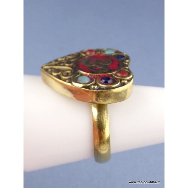 Bague Coeur Om tibétain taille ajustable Bagues tibétaines bouddhistes ref 106D.7