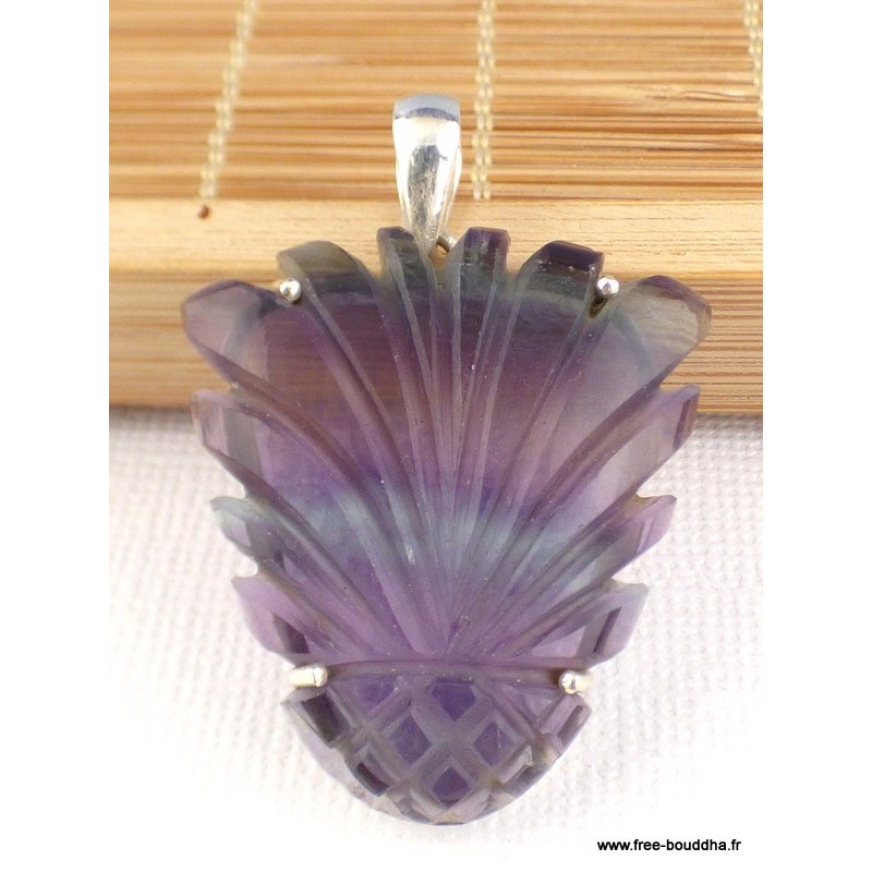 Pendentif Multi-fluorite sculptée semi-oval Pendentifs pierres naturelles RV27.2