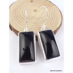 Boucles d'oreilles Onyx noir cabochon rectangulaires - Boucles d'oreilles en pierres naturelles