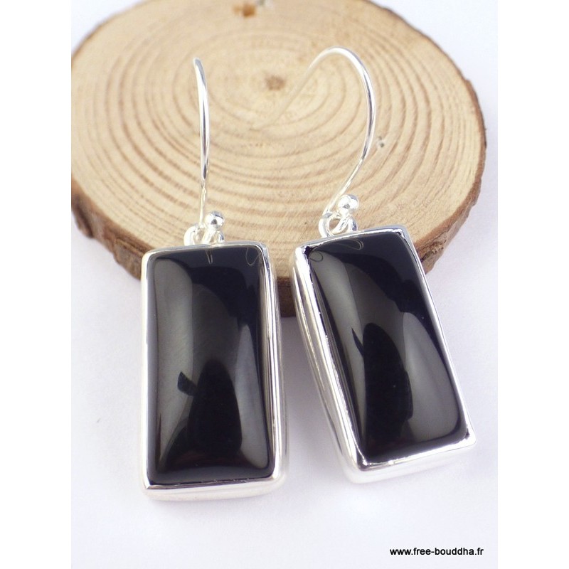 Boucles d'oreilles Onyx noir cabochon rectangulaires Boucles d'oreilles en pierres PAC85.1