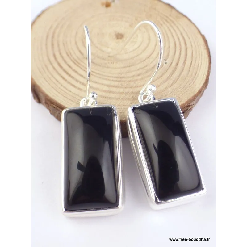 Boucles d'oreilles Onyx noir cabochon rectangulaires - Boucles d'oreilles en pierres naturelles