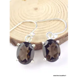 Boucles d'oreilles ovales Quartz fumé facetté - Boucles d'oreilles en pierres naturelles