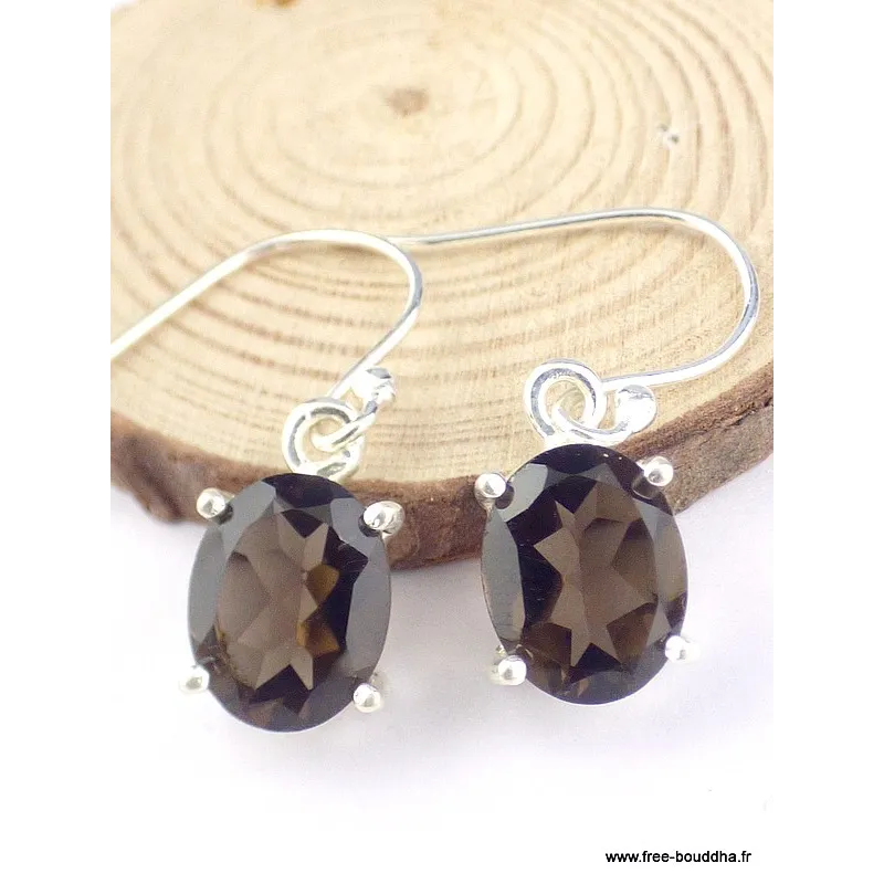 Boucles d'oreilles ovales Quartz fumé facetté - Boucles d'oreilles en pierres naturelles