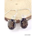 Boucles d'oreilles ovales Quartz fumé facetté - Boucles d'oreilles en pierres naturelles