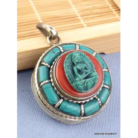 Pendentif tibétain Bouddha Ghau pierres fantaisie - Pendentifs tibétains bouddhistes