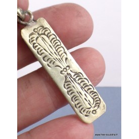 Pendentif tibétain Mantra turquoise – Vertical en métal blanc du Népal