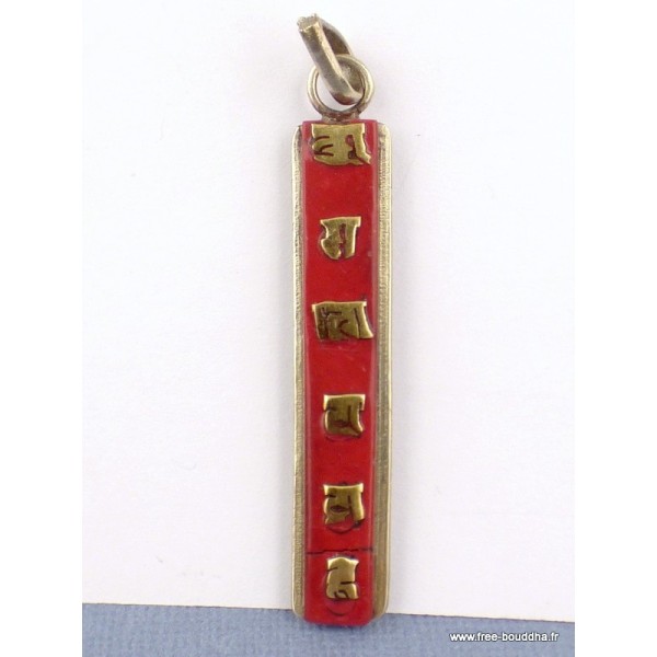 Pendentif tibétain réversible Mantra de Chenrezi-dt Pendentifs tibétains bouddhistes ABT18.1